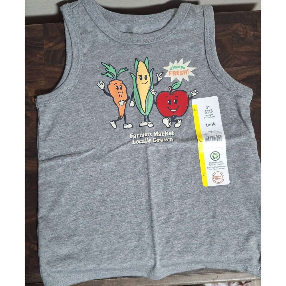 ​Wonder Nation Toddler Tank Top 3T NWT Gray‎ Always Fresh Farmers Market Graphic